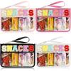 4 Piece Clear Snack Bag for Travel, Chenille Letter Zipper Pouch, Nylon Cosmetic & Makeup Bag, Waterproof Reusable Organizer for Snacks, Toiletries, School, Vacation, Glitter Patch Design view 1