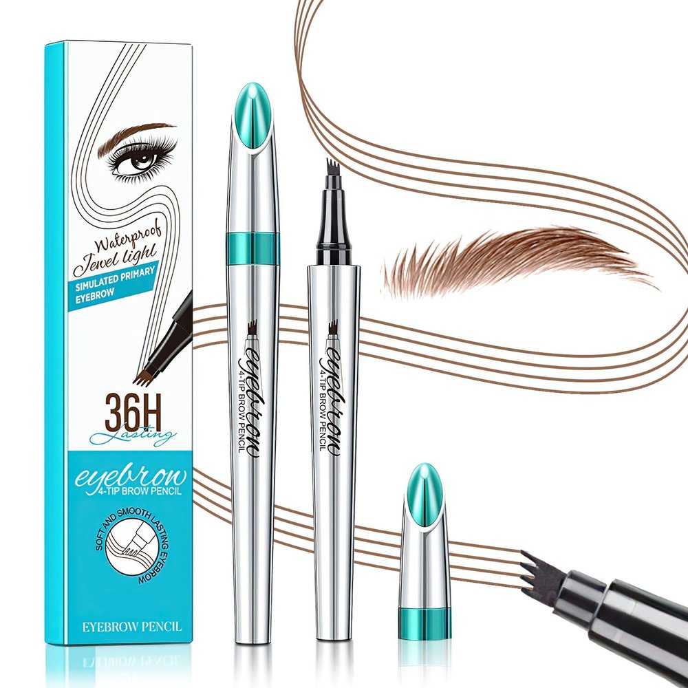 3D Waterproof Microblading Eyebrow Pen 4 Fork Tip Tattoo Pencil, Long-Lasting Brow Microfilling Eyebrow Pen, Easy to Use Microblade Eyebrow Pencil Eyebrow Brush (Light Brown)