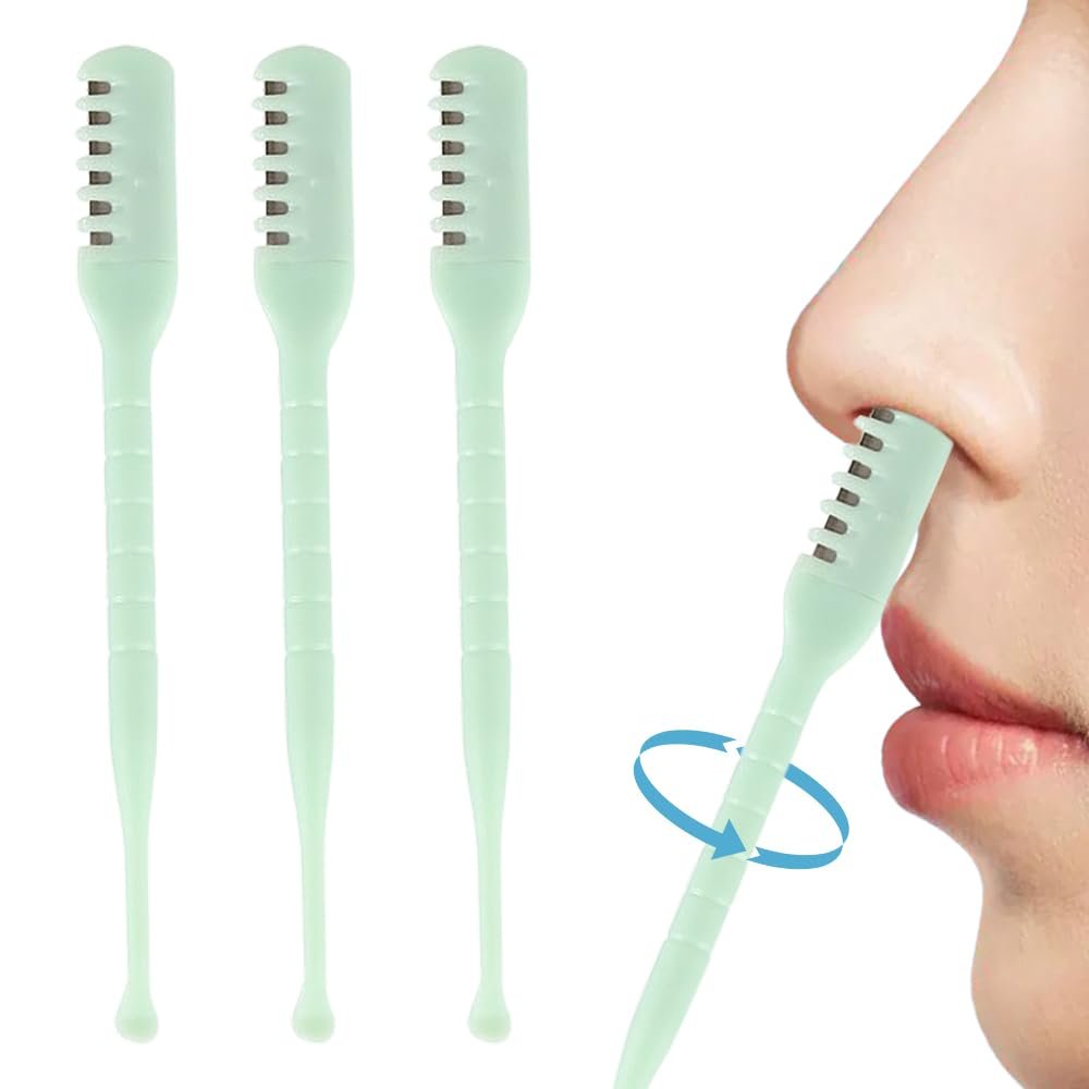 2 in 1 Nasal Hair Cutter, Double Sized Nose Hair Trimmer with Ear Wax Removal Function, 360 Rotating Nose Hair Cutter, Portable Nostril Hair Remover Tool for Men, Women (Green, 3pc)