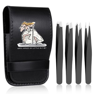 COSHAYSOO Christmas Stocking Stuffers Personalized Gifts for Women Music Lover, Tweezers Set 4 Pack Tiny Facial Ingrown Hair Eyebrow Removal Kit Eyelash Splinter Grooming with Small Travel Case
