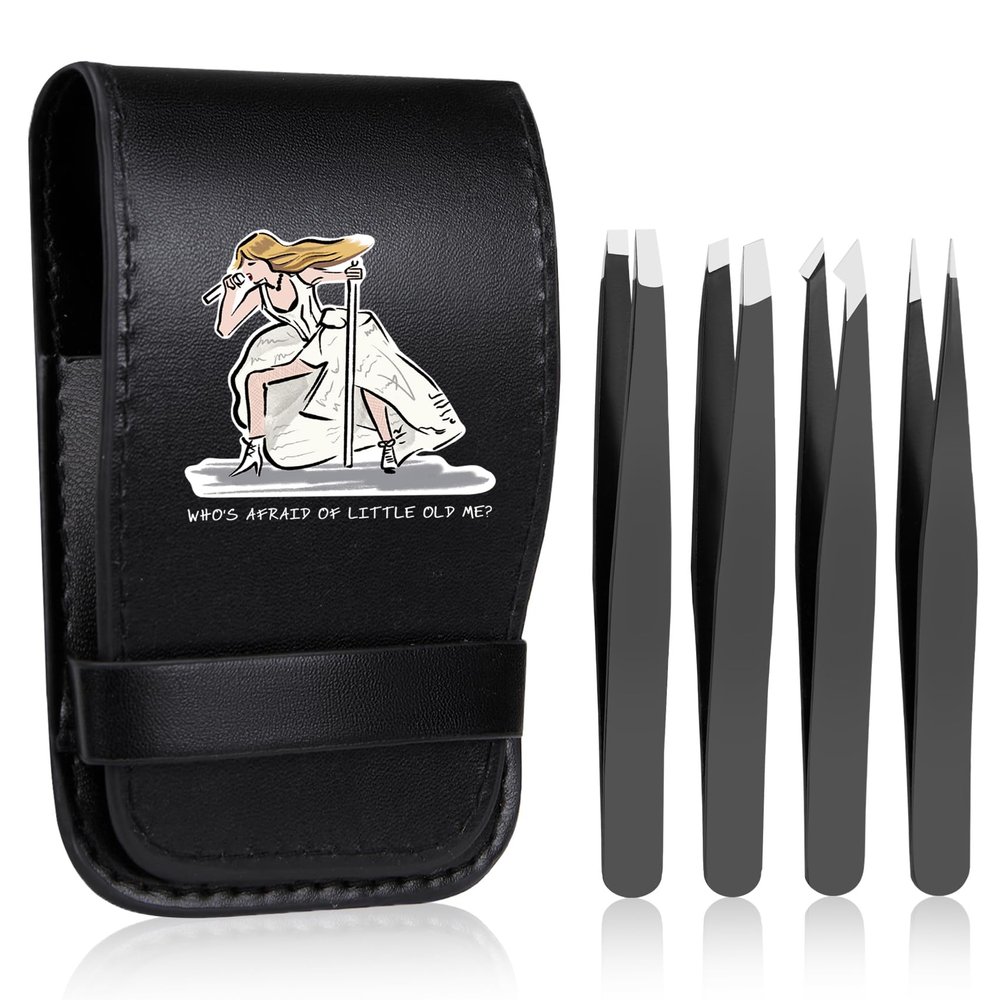 COSHAYSOO Christmas Stocking Stuffers Personalized Gifts for Women Music Lover, Tweezers Set 4 Pack Tiny Facial Ingrown Hair Eyebrow Removal Kit Eyelash Splinter Grooming with Small Travel Case