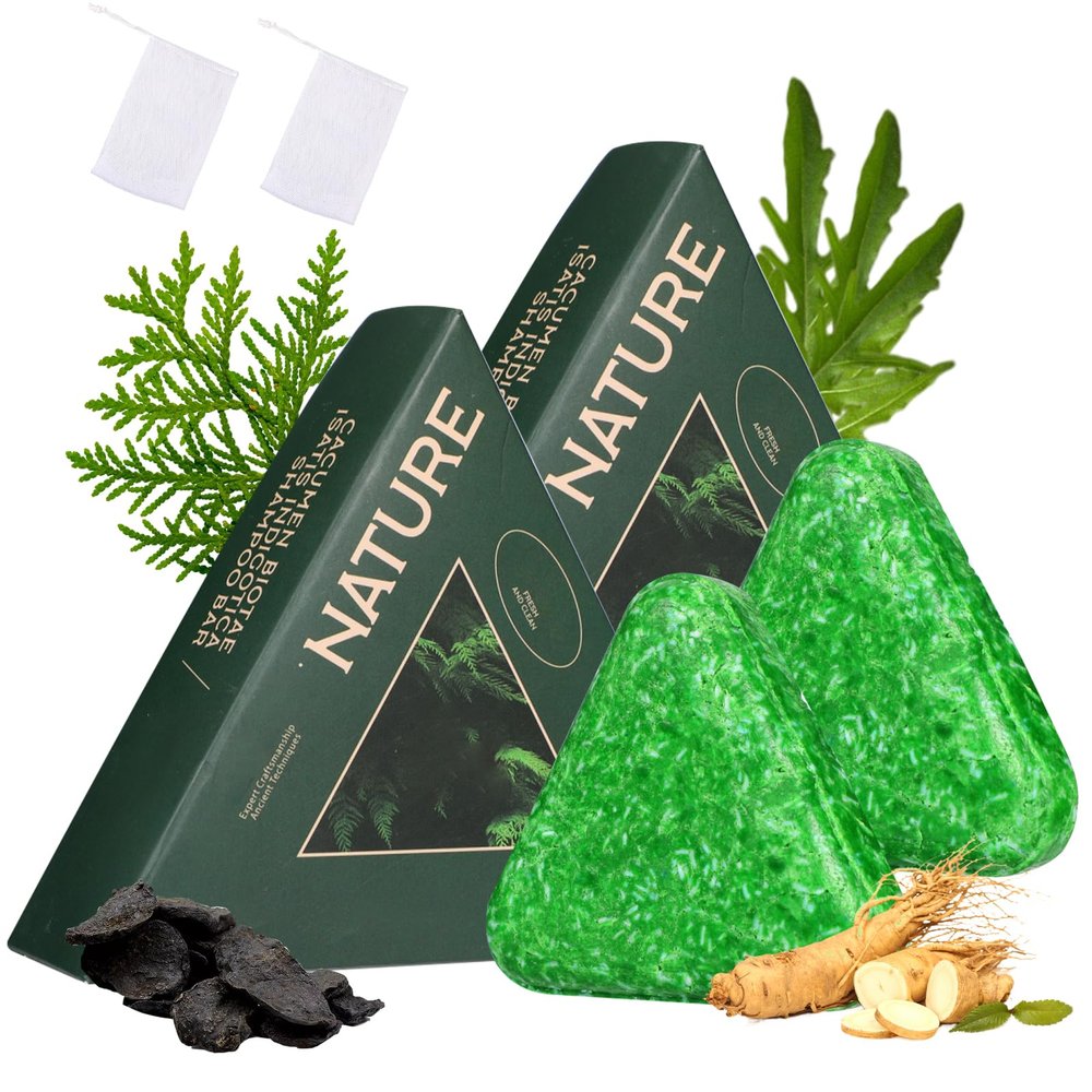2Pcs Nature Seven Green Soap Shampoo, Nature Triangle Shampoo Bar, Polygonum Shampoos Soap, Cepress Orientalis Usman Herbal Hair Strengthening Soap, Strengthens Smooths Hair
