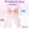 BEIQIYA 2pcs Hair Bow Clip for Women, Silky Yarn Ribbon Spring Bow Clips, Cute Double Bowknot Barrettes Accessories Decorations for Braids Ponytails- Light Pink view 2
