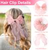 BEIQIYA 2pcs Hair Bow Clip for Women, Silky Yarn Ribbon Spring Bow Clips, Cute Double Bowknot Barrettes Accessories Decorations for Braids Ponytails- Light Pink view 4