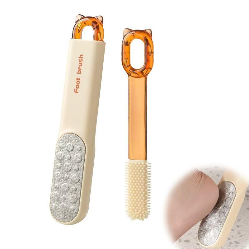 2-in-1 Dual-Sided Foot File(and 1pcs Replacement Outfit), Professional Pedicure Tool with Exfoliating Brush Head, Soft Angle Cleaning Head for Dead Skin, Callus Removal