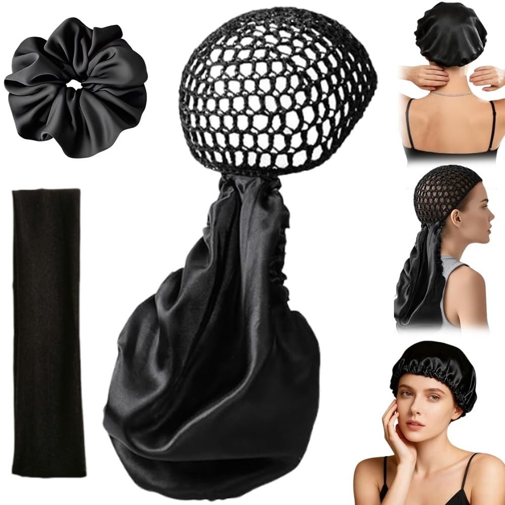 2 in 1 Wrap Cap for Silk Press,2 in 1 Wrap Cap Bonnet,Silk Press Wraps Caps Hair Net,Silks Hairs Products Black Women(1PC)