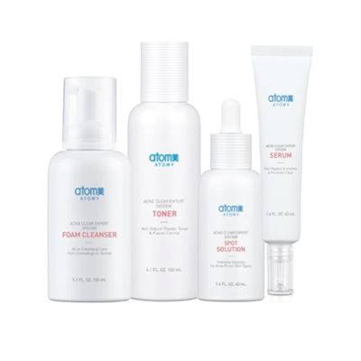 Acne Clear Expert System  4-Step Skincare Set for Blemish-Prone Skin (Foam Cleanser, Powder Toner, Spot Solution, Serum)
