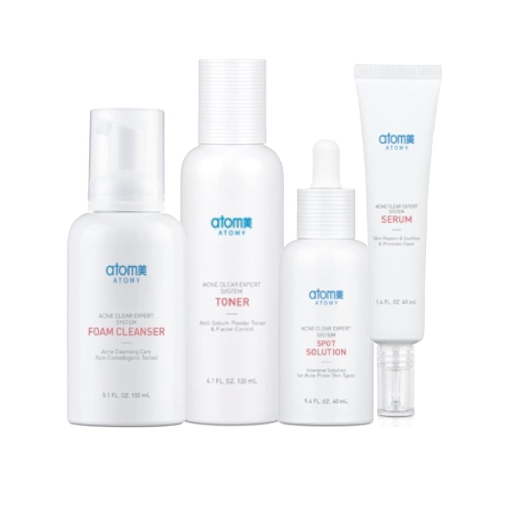 Acne Clear Expert System  4-Step Skincare Set for Blemish-Prone Skin (Foam Cleanser, Powder Toner, Spot Solution, Serum)