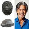 Swiss Lace Hair System For Men Toupee European Human Hair Replacement System Toupee For Men Hair Piece Human Hair Breathable Lace 6X9-100% Light To Medium Density#1B60#1B Off Black+60% Grey view 1