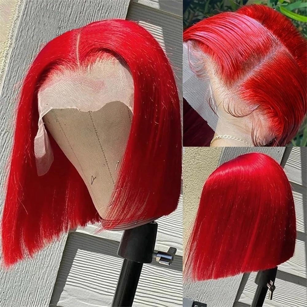 Red Bob Wigs Human Hair 13X4 HD Transparent bob Lace Front Wig Human Hair Wear and Go Glueless Wig Human Hair Pre Plucked Bob HD Lace Frontal Wigs With Baby Hair Hot Red Short Bob Wigs for Black Women