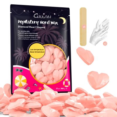 Chulan Hard Wax Beads, 900g No Rosin Hypoallergenic Hard Waxing Bead Spa for Sensitive Skin, Large Heart-Shape Wax Beans for Coarse Hair Removal, Body, Brazilian, Face, Bikini, Legs, Armpit Women Pink