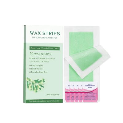 Wax Strips for Face & Body Hair Removal, Easy to Use Wax Paper with Olive Oil & Beeswax, Smooth Texture, Fresh Scent, 20 Strips + 5 Wipes