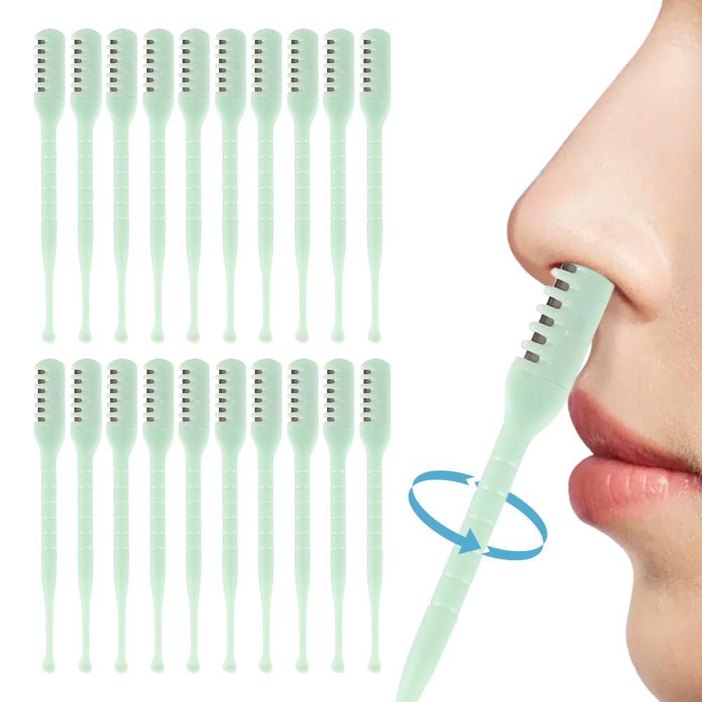 2 in 1 Nasal Hair Cutter, Double Sized Nose Hair Trimmer with Ear Wax Removal Function, 360 Rotating Nose Hair Cutter, Portable Nostril Hair Remover Tool for Men, Women (Green, 20pc)