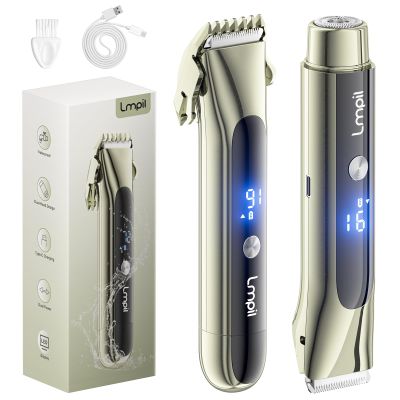 Bikini Trimmer for Women, 2-in-1 Electric Razor with Dual Heads, Ceramic Blade, Waterproof & Rechargeable, Painless Pubic Hair Shaver for Bikini, Underarm, Legs, Face | Stocking Stuffer - MossGreen