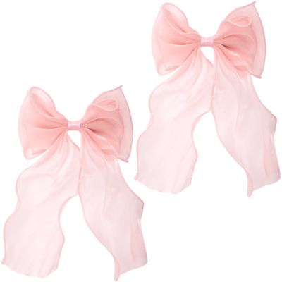 DC,CLISENCE 2 Pcs Pink Hair Bows, French Hair Bows for Women, Elegant Bow Hair Clips, Silk Yarn Ribbon Hair Bow for Women, Wedding, Party, Festivals (Pink)