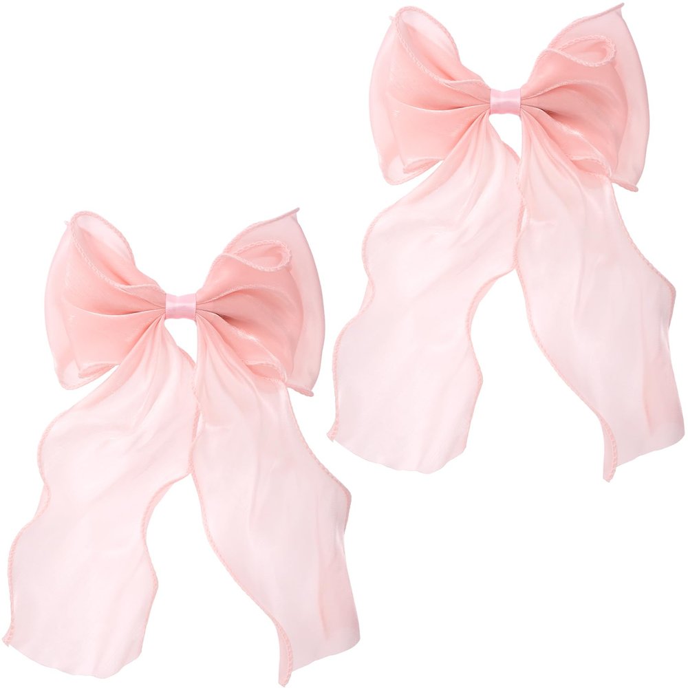 DC,CLISENCE 2 Pcs Pink Hair Bows, French Hair Bows for Women, Elegant Bow Hair Clips, Silk Yarn Ribbon Hair Bow for Women, Wedding, Party, Festivals (Pink)