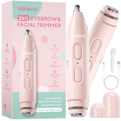 Vankoo Facial Hair Remover & Eyebrow Trimmer - 2 in 1 Eyebrow & Face Shaver for Women - Rechargeable Face Razors for Women with Built-in LED Lights - Painless Hair Removal for Flawless Skin & Makeup