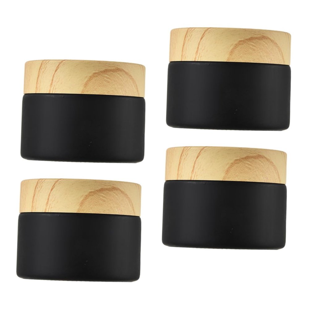 COOLHIYA 4Pcs Small Glass Cosmetic Jars for Travel Creams and Lotions Wide-mouth Glass Containers for Easy Filling and Dispensing Portable Makeup Storage for Everyday Use