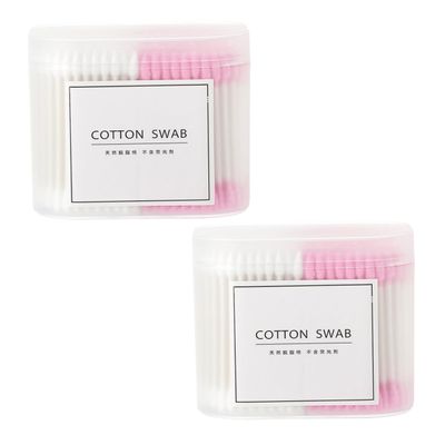 ETHZZLE 2 Packs Double-head Cotton Swabs Disposable Makeup Tool for Home Travel Multipurpose Cotton Buds with Paper Sticks for Ear Cleaning Wound Care and Beauty Accessories Pink White