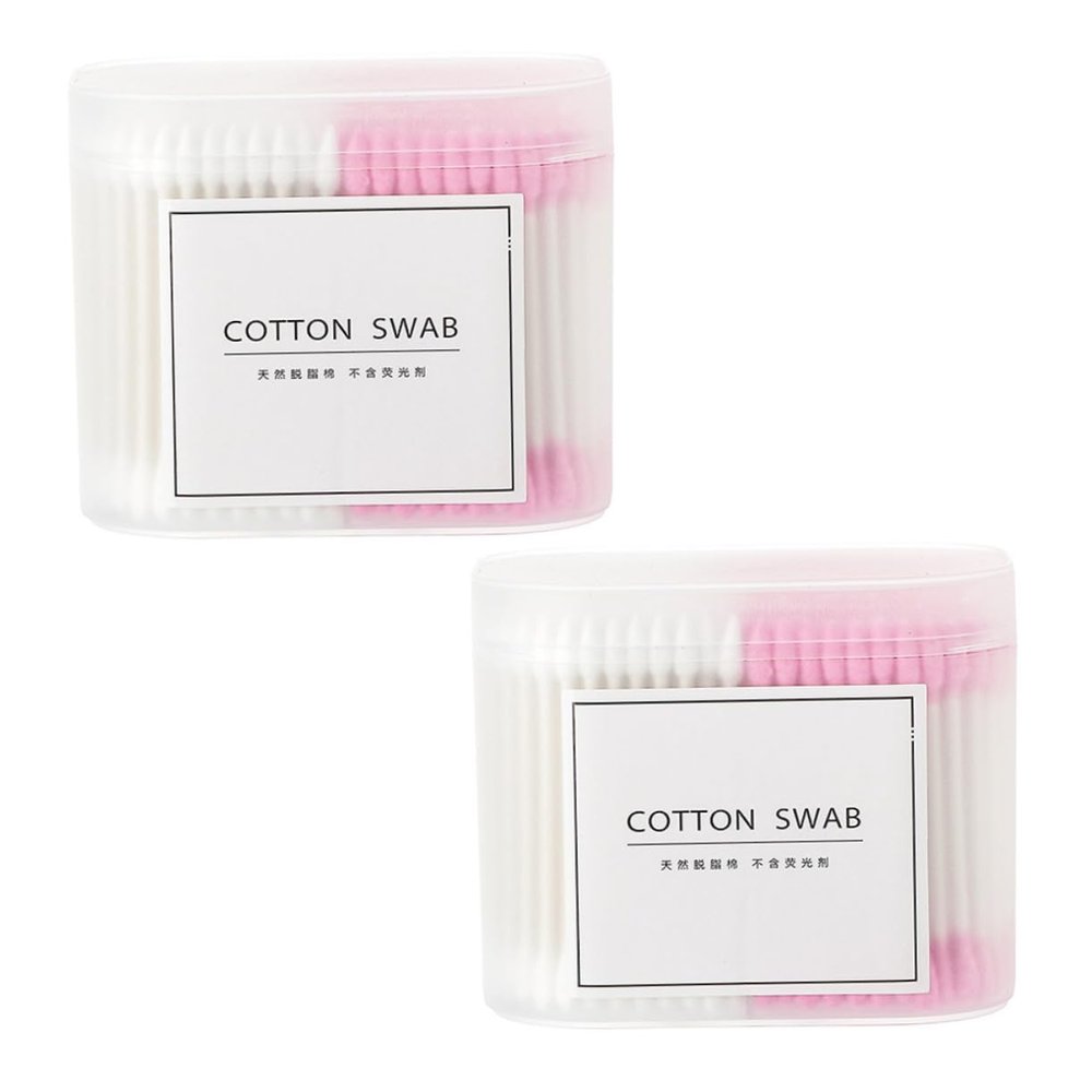 ETHZZLE 2 Packs Double-head Cotton Swabs Disposable Makeup Tool for Home Travel Multipurpose Cotton Buds with Paper Sticks for Ear Cleaning Wound Care and Beauty Accessories Pink White
