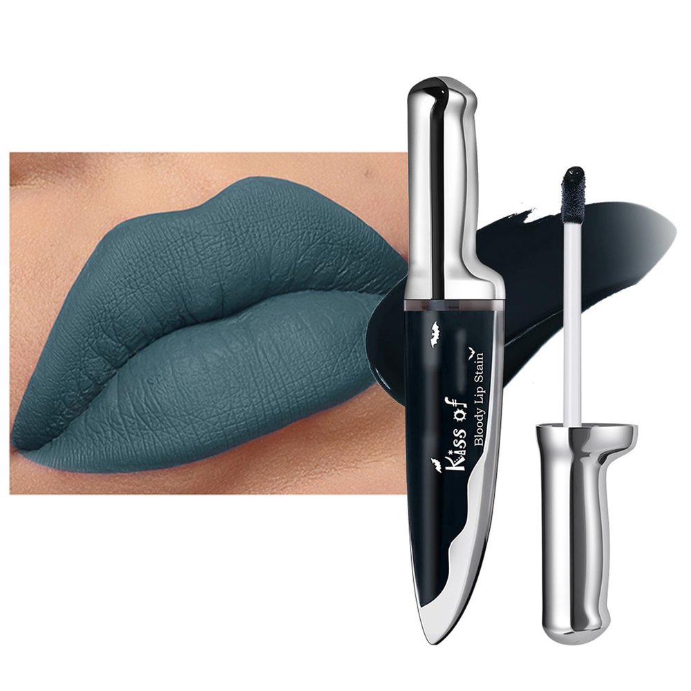 AKARY Sage Green Matte Liquid Lip Stain, Bloody Waterproof Lipstick, Glossy Finish Lip Gloss, Hydrating & Lightweight High Coverage, Long-Lasting Bold Stain, Non-Sticky for Halloween Parties, #4