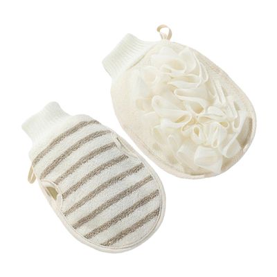 COOLHIYA 2pcs Dual-sided Exfoliating Bath Gloves Lightweight Skin Scrubbing Mitts for Deep Cleansing Back and Full-Body Comfortable Fabric for Home and Travel Use