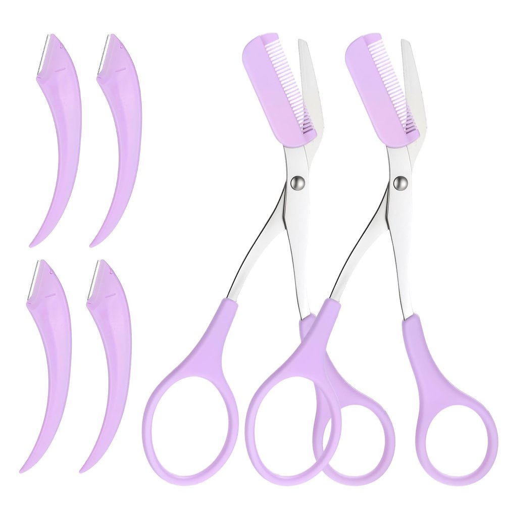 2PCS Eyebrow Scissors with Comb, Stainless Steel Professional Eyebrows Trimmer, Hair Removal Eyebrow Scissors, Eye Brow Shaping Tool for Men and Women