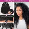 12 Inch Deep Curly Half Wig Human Hair 180 Density 3 In 1 Seamless Flip Over Half Wigs Glueless Wear and Go Beginner Friendly Short Drawstring Headband Wig for Black Women 180% Density Natural Black view 2