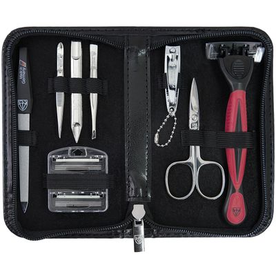 3 Swords Germany Men's Travel Set  Nail Scissors, Razor and much more in Compact Case, Ideal for Travel and Grooming On the Go