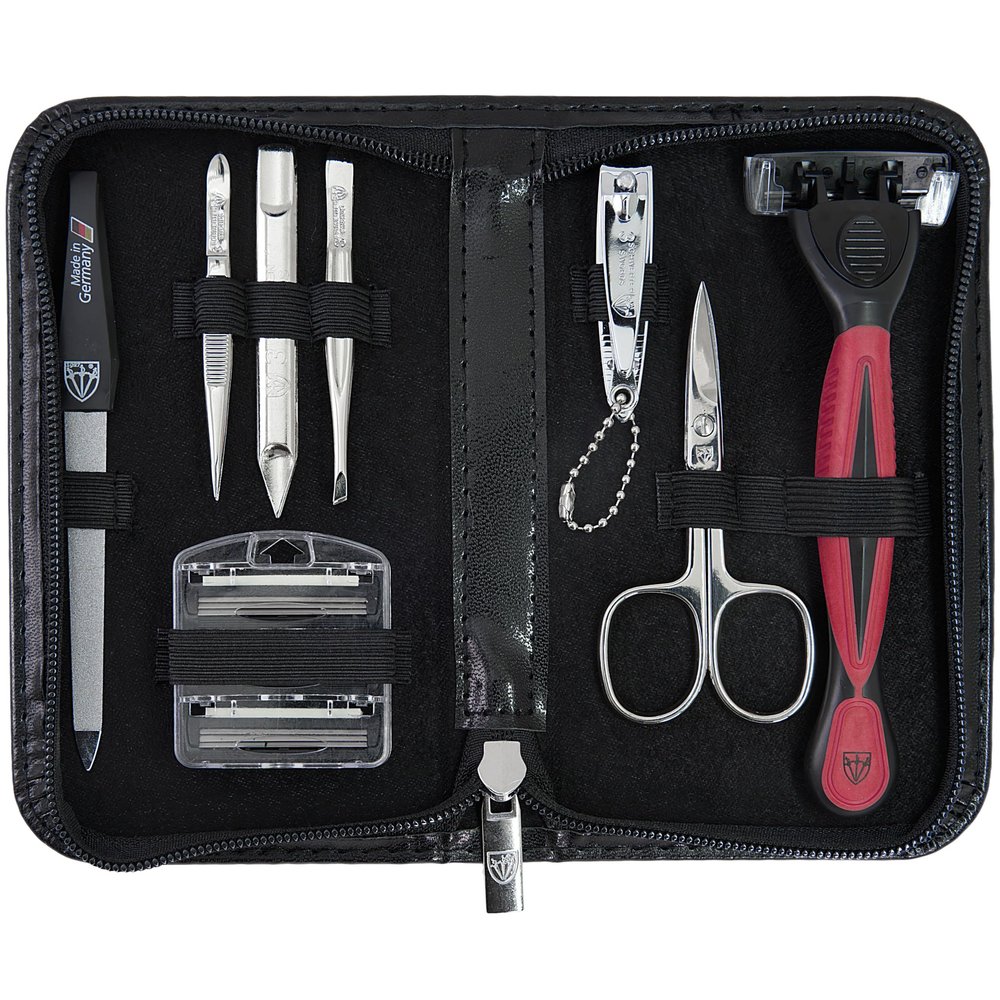 3 Swords Germany Men's Travel Set  Nail Scissors, Razor and much more in Compact Case, Ideal for Travel and Grooming On the Go