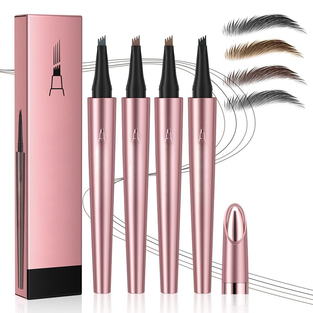 2025 Premium Microblading Eyebrow Pen, Waterproof Eyebrow Pencil, Eye Brow Pen with 4 Tip, Natural Magic Eyebrow Makeup Fine Stroke Contouring Pencil Long-Lasting Stay on All Day (All-4Pcs)