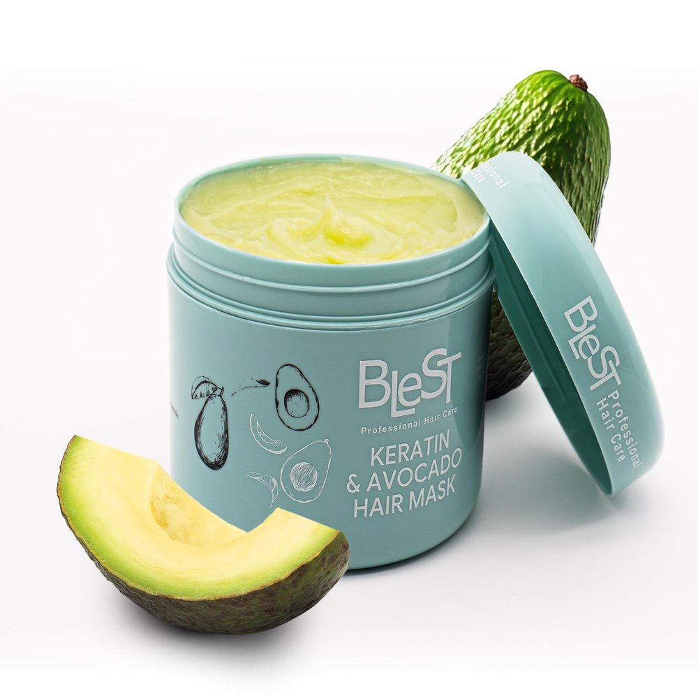 BLEST PROFESSIONAL HAIR CARE MASK for Dry, Damaged, or Frizzy Hair Deep Hair Mask for Strength, Shine, and Smoothness Vegan Hair Treatment 500 ml (Keratin & Avocado Hair Mask)