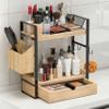2-Tired Bathroom Counter Organizers and Storage, Bathroom Countertop Organizer with Drawer, Solid Wood Skincare Perfume Organizer for Vanity Kitchen Corner Shelf Office Countertop (Light Brown) view 2