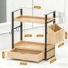 2-Tired Bathroom Counter Organizers and Storage, Bathroom Countertop Organizer with Drawer, Solid Wood Skincare Perfume Organizer for Vanity Kitchen Corner Shelf Office Countertop (Light Brown) view 3
