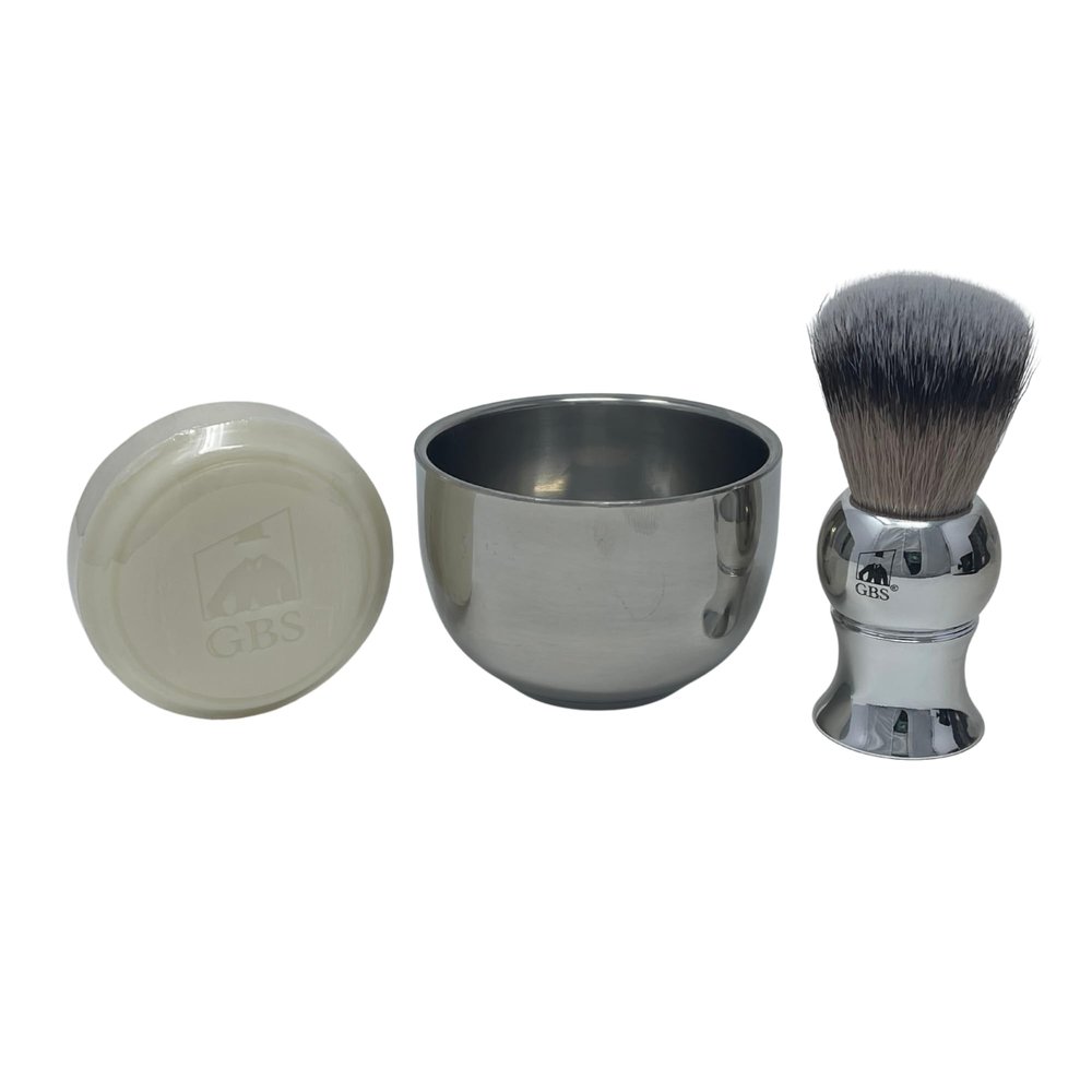 GENTS Mens Traditional Wet Shaving Kit - 3 Piece Stainless Steel Set with Steel Bowl, Natural Shave Soap & Synthetic Brush - Perfect Grooming Gift