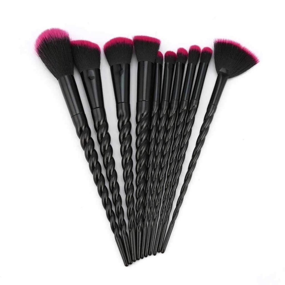 10 PCS/SET Spiral Design Plastic Handle Beauty Makeup Brushes Cosmetic Foundation Powder Blush Make Up Brush Tool