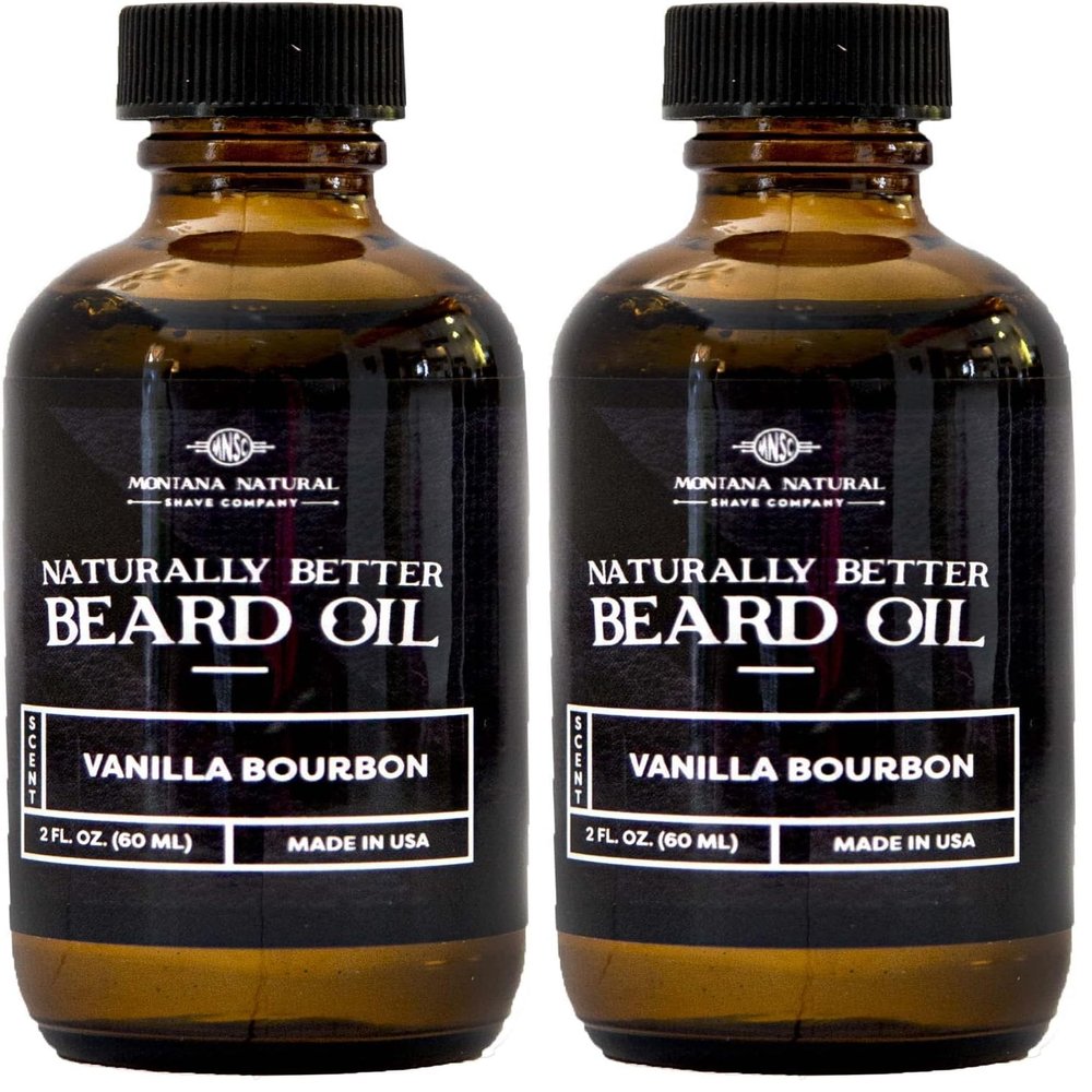 MNSC Vanilla Bourbon Naturally Better Beard Oil & Conditioner - Softens, Smooths, & Strengthens Beard Growth, Hypoallergenic, All-Natural, Plant-Derived, Handmade in USA (Pack of 2)