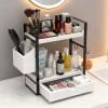 2-Tired Bathroom Counter Organizers and Storage, Bathroom Countertop Organizer with Drawer, Solid Wood Skincare Perfume Organizer for Vanity Kitchen Corner Shelf Office Countertop (White) view 2