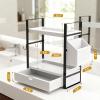 2-Tired Bathroom Counter Organizers and Storage, Bathroom Countertop Organizer with Drawer, Solid Wood Skincare Perfume Organizer for Vanity Kitchen Corner Shelf Office Countertop (White) view 3