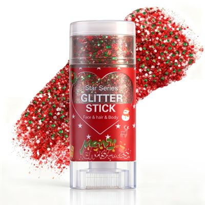 Christmas Body Glitter Stick,Face Hair Glitter for Kids Women Makeup,Waterproof Christmas Hair Accessories,Singer Concert Festival Rave Glitter Gel,Mermaid Sequins Long Lasting Face Paint Gel Kit,Red