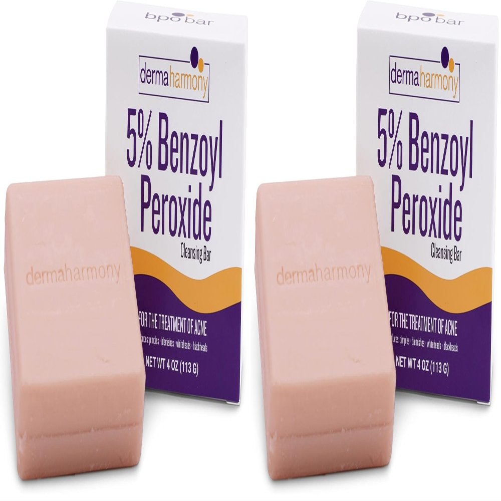 Dermaharmony 5% Benzoyl Peroxide Cleansing Bar for acne (4 oz) (Pack of 2)