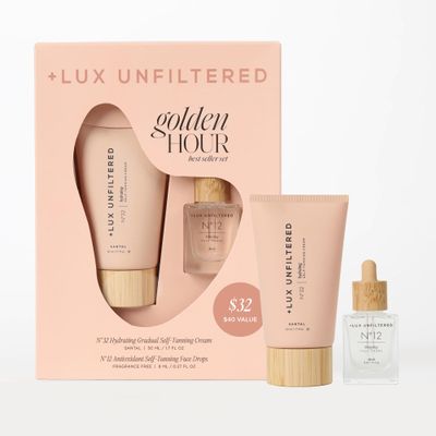 + Lux Unfiltered Mini Golden Hour Set - Includes N32 Gradual Self Tanner in Santal 1.7 fl oz & N12 Face Tanning Drops 0.27 fl oz - Travel Size Self Tanner - Vegan & Cruelty Free