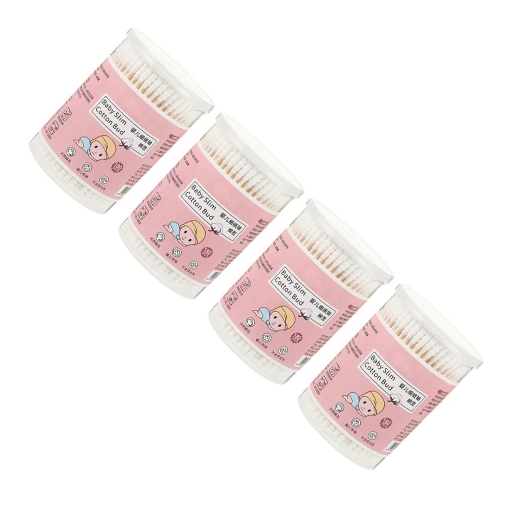 ETHZZLE 4 boxes Double-headed Cotton Swabs in Safe Soft Cotton Buds with Sturdy Sticks for Ear Wax Cleaning and Care Convenient Storage Box Included