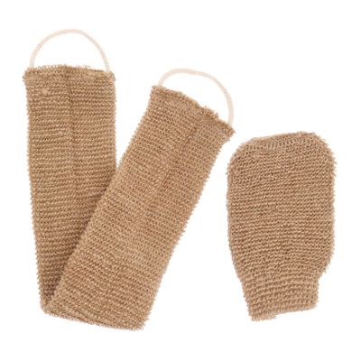 COOLHIYA 2pcs Ramie Jute Bath Exfoliator Scrubber Lightweight Back Scrubber Strap and Glove for Deep Shower Cleansing Suitable for Arms Legs Chest