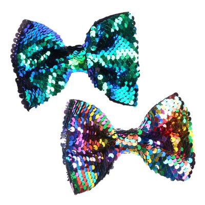COOLHIYA 2pcs Reversible Sequins Bow Knot Hair Clips for Decorative Hair Barrettes for Ponytail Bun Braided Styles Green Accessories