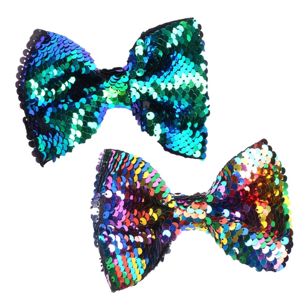 COOLHIYA 2pcs Reversible Sequins Bow Knot Hair Clips for Decorative Hair Barrettes for Ponytail Bun Braided Styles Green Accessories