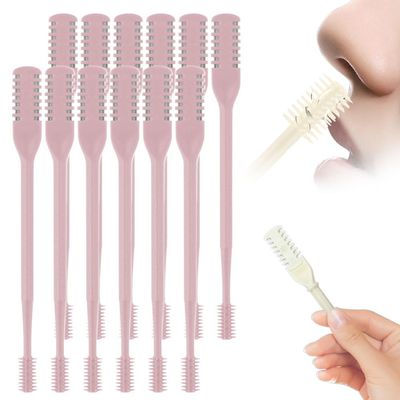 2 in 1 Nasal Hair Cutter, Upgraded 360 Rotating Portable Manual Nose Hair Remover, Nose Hair Trimmer for Men Women, Double Sided Noses Hairs Remover Tool Travel Essentials (Pink, 12 Pcs)
