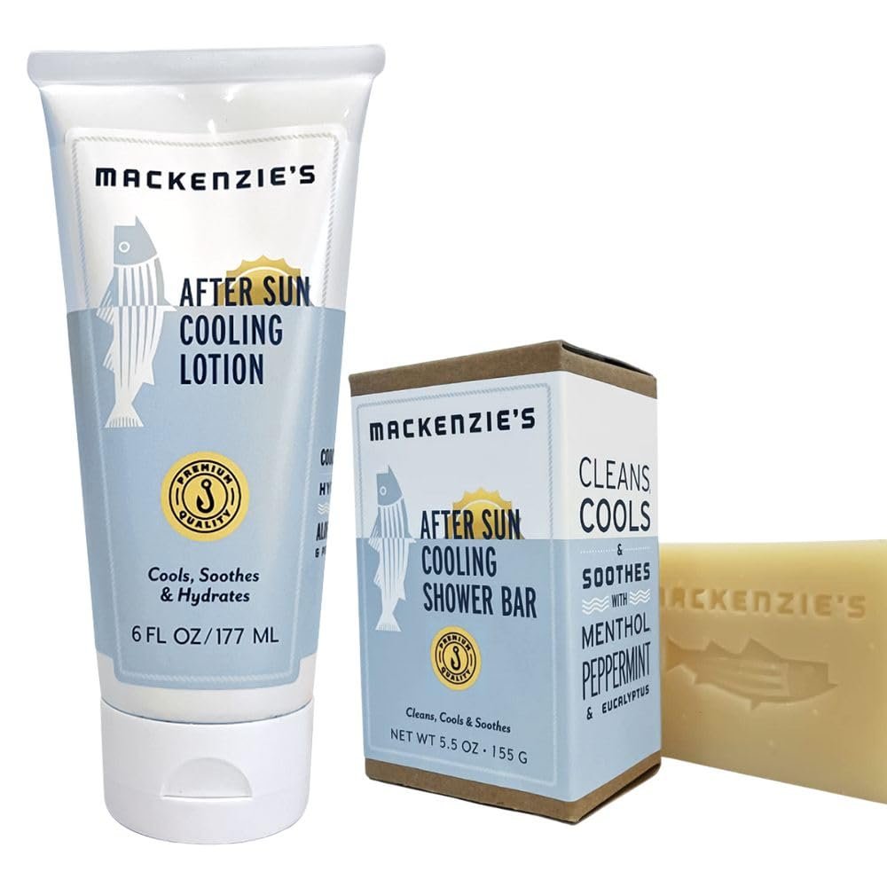 MACKENZIE'S After Sun Cooling Lotion & After Sun Cooling Shower Bar Bundle - Gifts for Men - Gifts for Women - Gifts for Cooks - Gifts for Gardeners