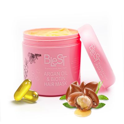 BLEST PROFESSIONAL HAIR CARE MASK for Dry, Damaged, or Frizzy Hair  Deep Hair Mask for Strength, Shine, and Smoothness  Vegan Hair Treatment 500 ml (Argan Oil & Biotin Hair Mask)