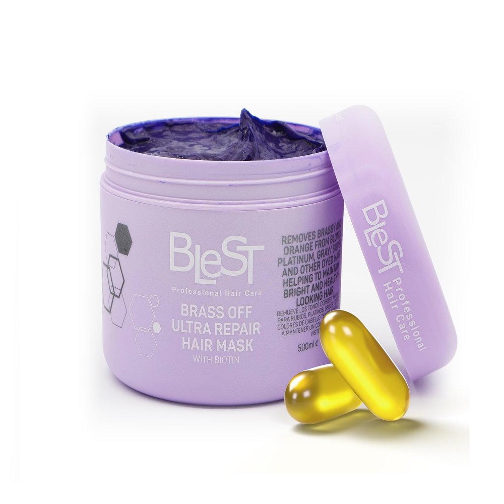 BLEST PROFESSIONAL HAIR CARE MASK for Dry, Damaged, or Frizzy Hair Deep Hair Mask for Strength, Shine, and Smoothness Vegan Hair Treatment 500 ml (Brass Off Ultra Repair Hair Mask with Biotin)